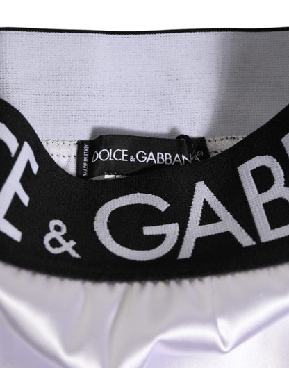 Dolce &amp; Gabbana – Weiße Satin-Unterwäsche mit hoher Taille und schwarzem Logo für Damen