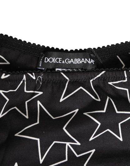 Dolce & Gabbana Black White Star Print Cotton Slip Panty Underwear