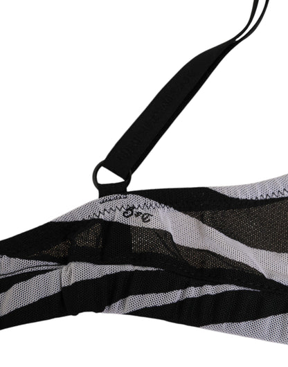 Dolce &amp; Gabbana – Bralette-Unterwäsche aus transparentem Netzstoff mit Zebramuster in Schwarz und Weiß