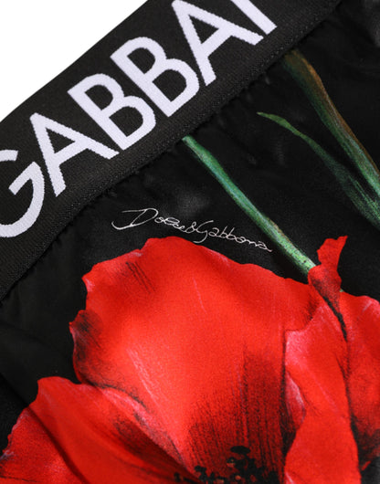 Dolce &amp; Gabbana – Schwarze Unterwäsche aus transparentem Netzstoff mit Blumenmuster und hoher Taille