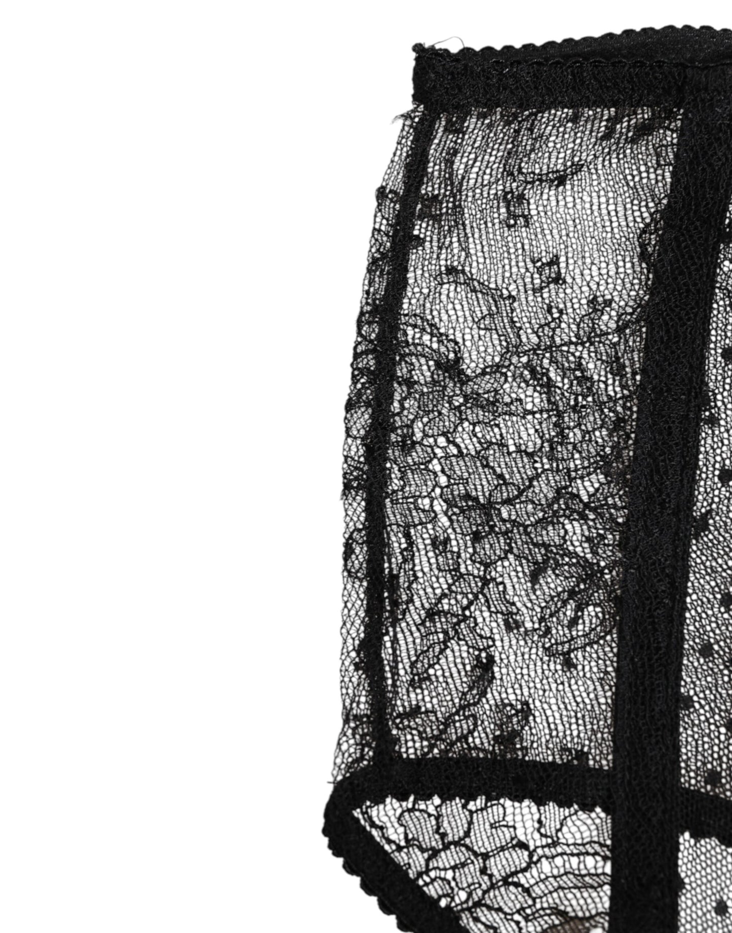 Dolce &amp; Gabbana – Schwarze, transparente Spitzenunterwäsche mit Punkten und hoher Taille