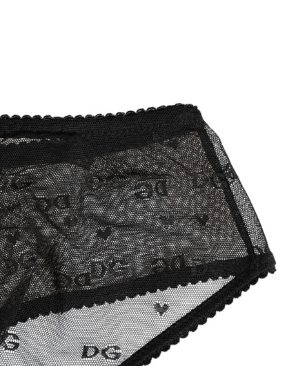 Dolce &amp; Gabbana – Schwarze Unterwäsche aus transparenter Netzspitze mit Punktlogo