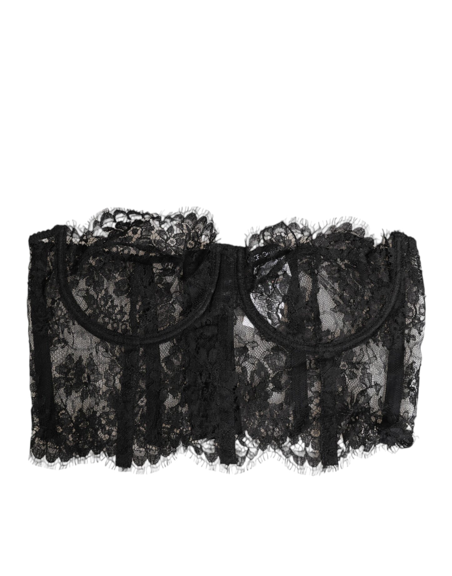 Dolce & Gabbana Black Floral Lace Bustier Bralette Top Underwear