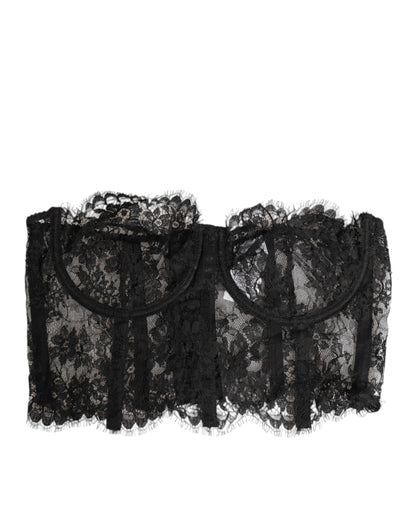 Dolce & Gabbana Black Floral Lace Bustier Bralette Top Underwear
