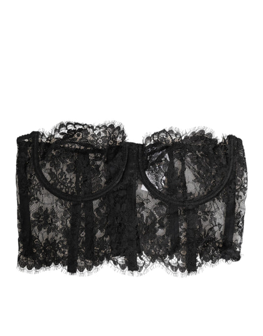 Dolce & Gabbana Black Floral Lace Bustier Bralette Top Underwear