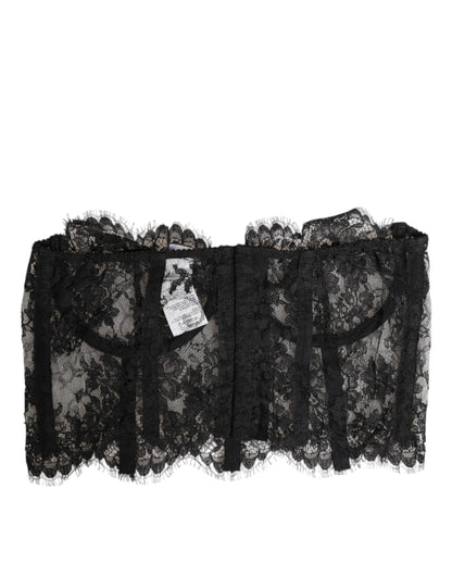 Dolce & Gabbana Black Floral Lace Bustier Bralette Top Underwear