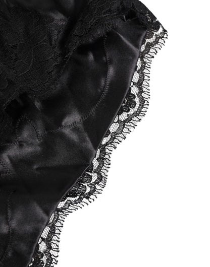 Dolce & Gabbana Black Silk Satin Lace Trim Panty  Underwear