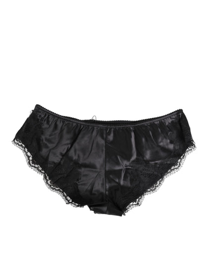 Dolce & Gabbana Black Silk Satin Lace Trim Panty  Underwear