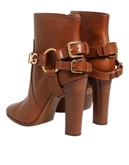 Dolce &amp; Gabbana Stiefeletten aus braunem Leder mit DG-Logo und Schnalle