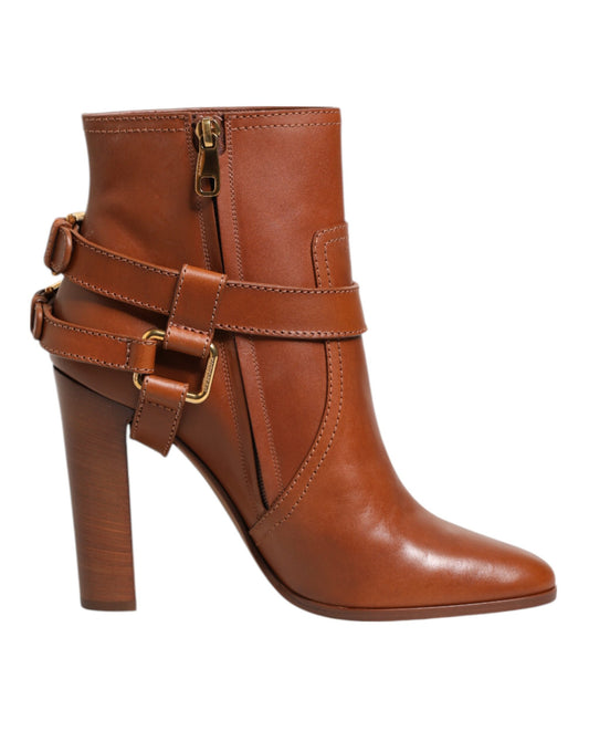 Dolce &amp; Gabbana Stiefeletten aus braunem Leder mit DG-Logo und Schnalle