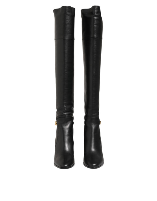 Dolce &amp; Gabbana – Overknee-Stiefel aus schwarzem Leder im DG-Stil