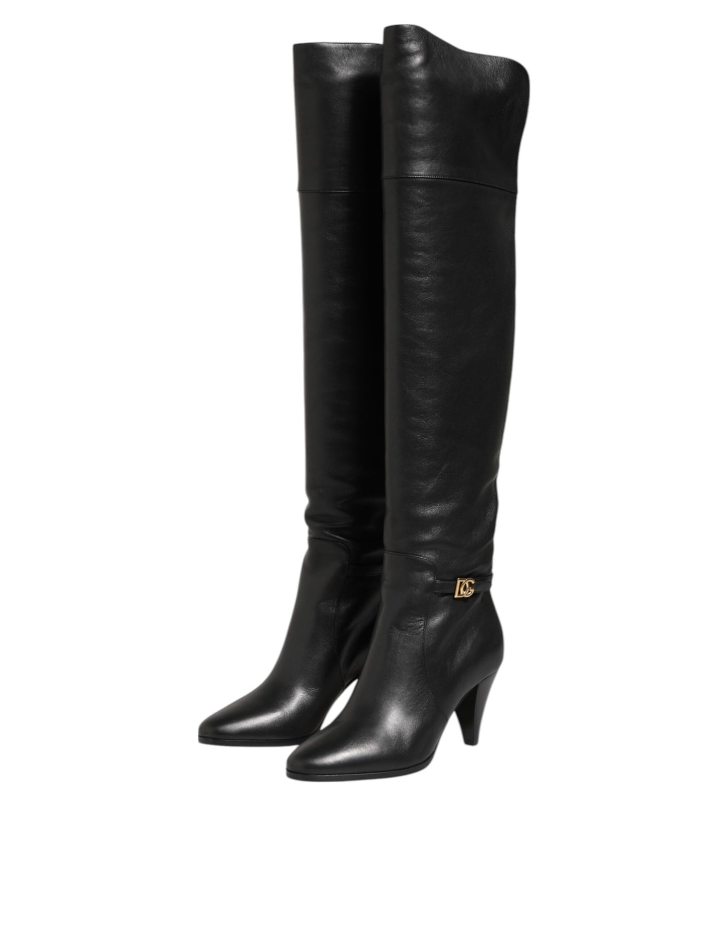 Dolce &amp; Gabbana – Overknee-Stiefel aus schwarzem Leder im DG-Stil