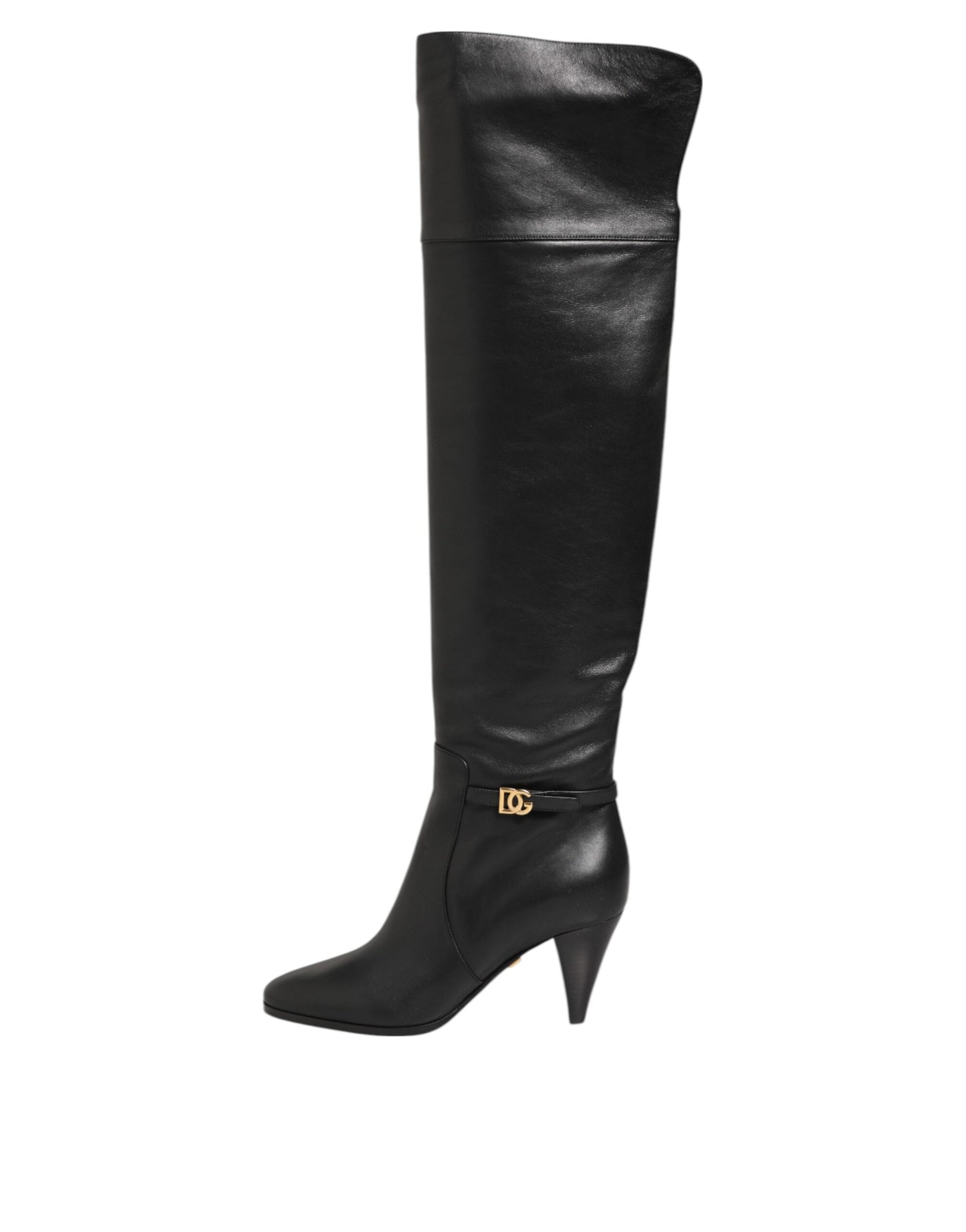 Dolce &amp; Gabbana – Overknee-Stiefel aus schwarzem Leder im DG-Stil