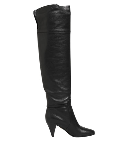 Dolce &amp; Gabbana – Overknee-Stiefel aus schwarzem Leder im DG-Stil