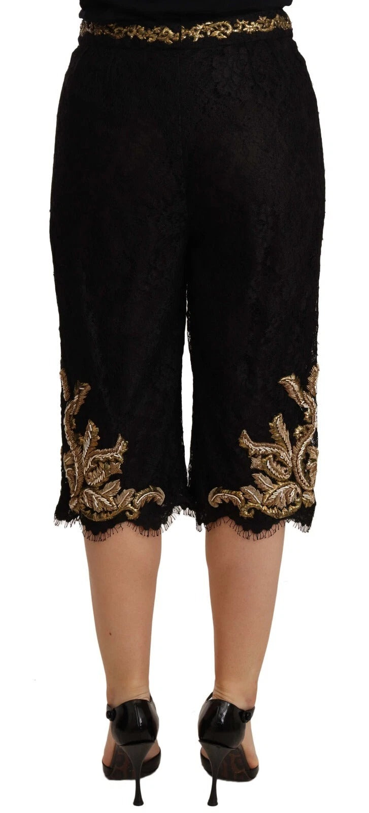 Dolce &amp; Gabbana Schwarze Spitze Gold Barock SPEZIALSTÜCK Shorts