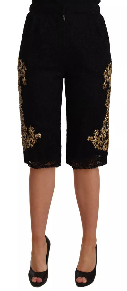 Dolce &amp; Gabbana Schwarze Spitze Gold Barock SPEZIALSTÜCK Shorts
