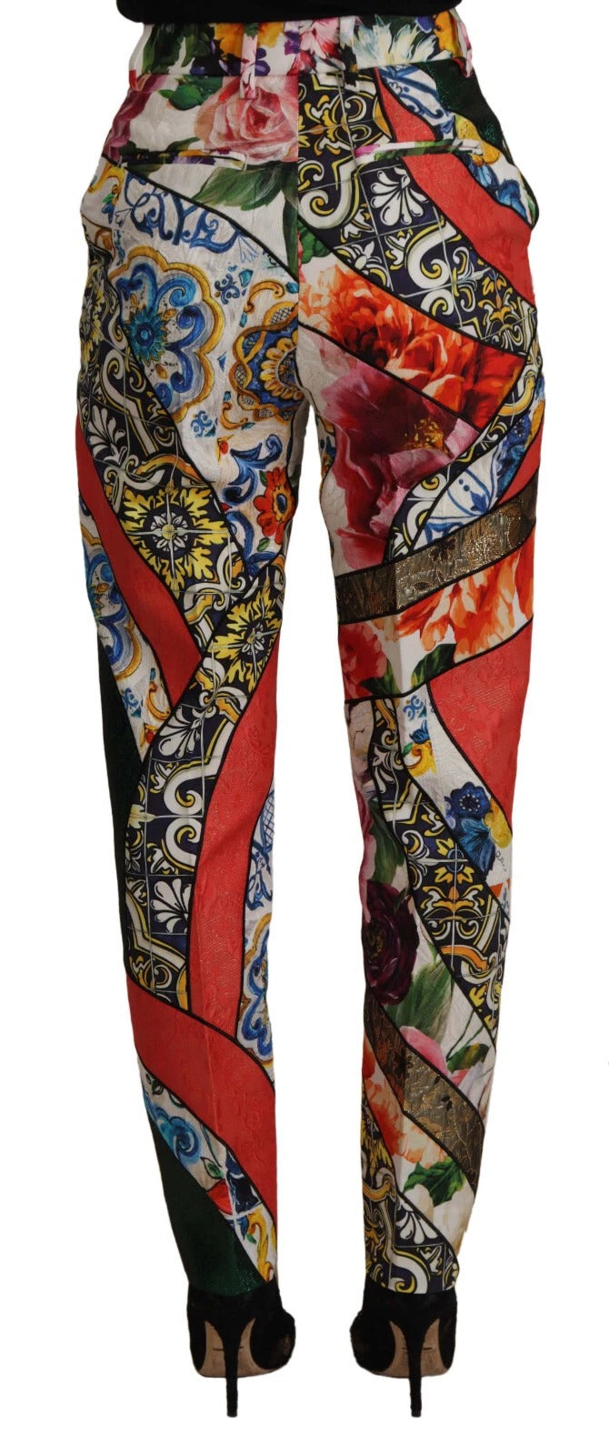 Dolce &amp; Gabbana – Mehrfarbige Patchwork-Hose aus Jacquard mit hoher Taille