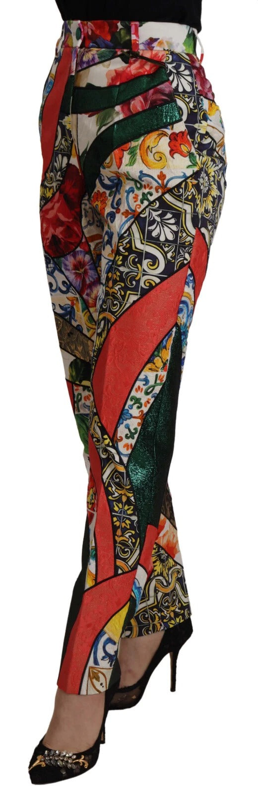 Dolce &amp; Gabbana – Mehrfarbige Patchwork-Hose aus Jacquard mit hoher Taille