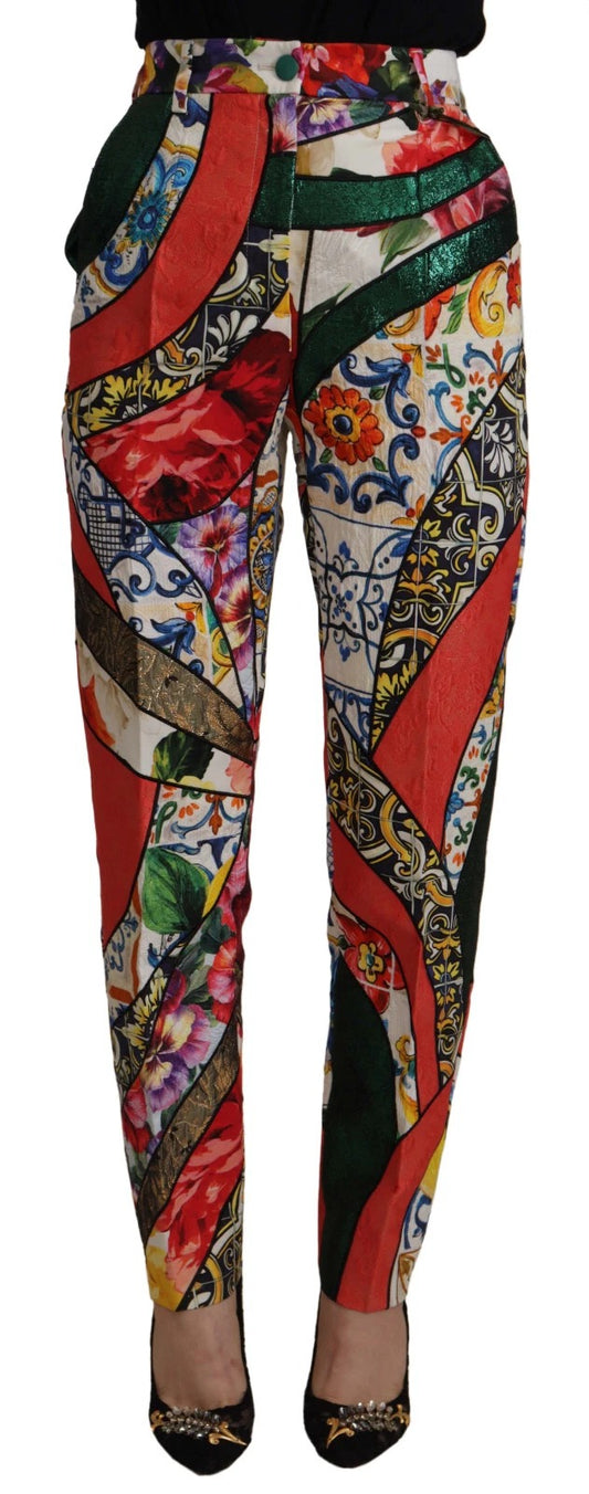 Dolce &amp; Gabbana – Mehrfarbige Patchwork-Hose aus Jacquard mit hoher Taille