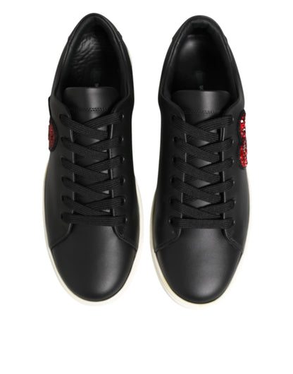 Dolce &amp; Gabbana Schwarz-Weiß-Leder-Sneakers mit Kristallherz