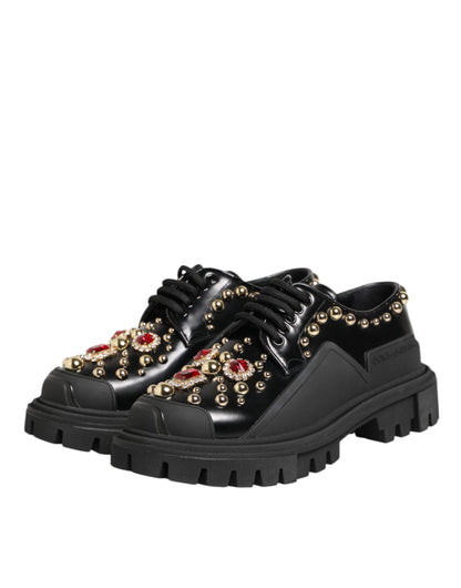 Dolce &amp; Gabbana – Derby-Schuhe aus schwarzem Leder mit Kristallen