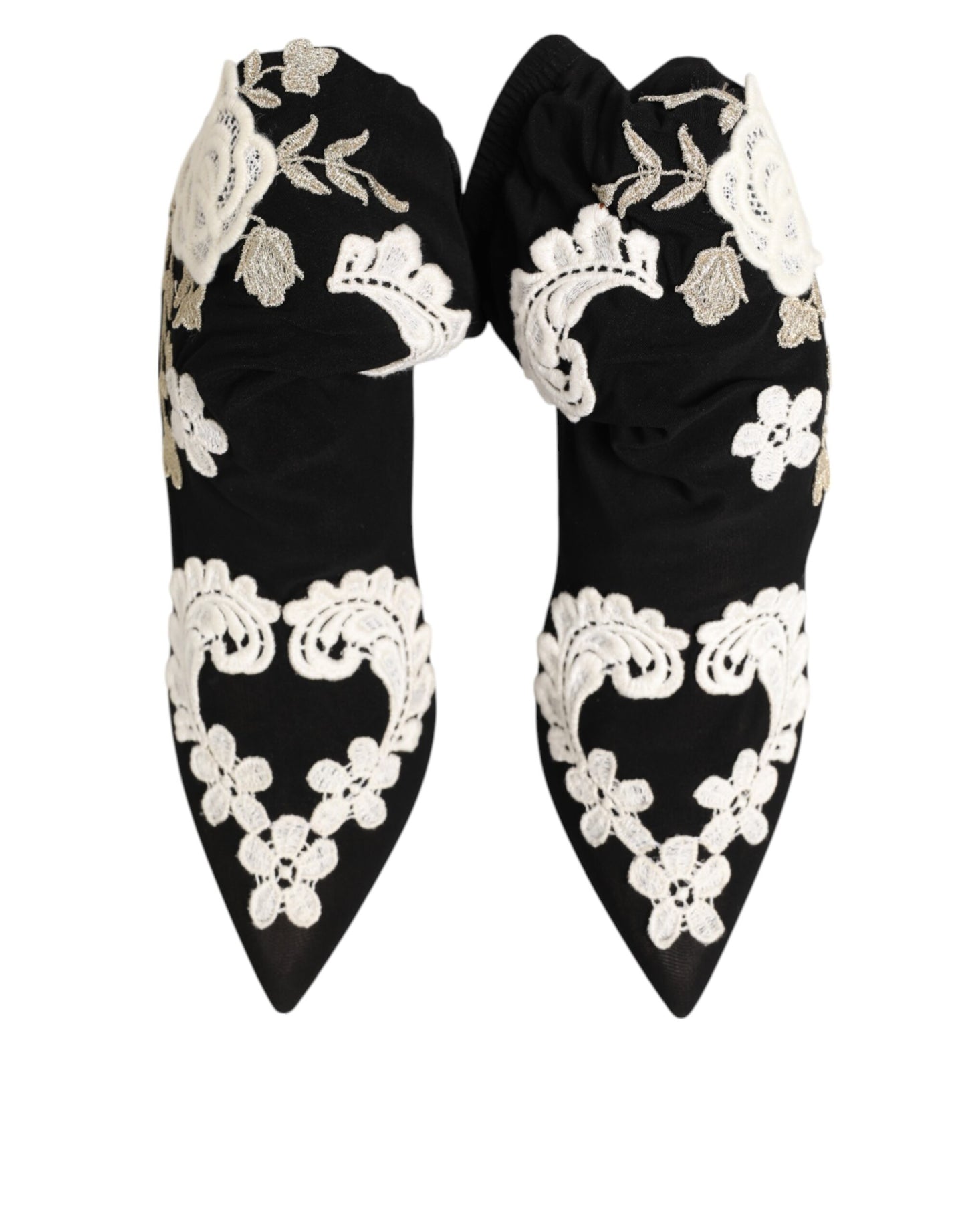 Dolce &amp; Gabbana Schwarz Weiß bestickte Jersey Stiletto Stiefel Schuhe
