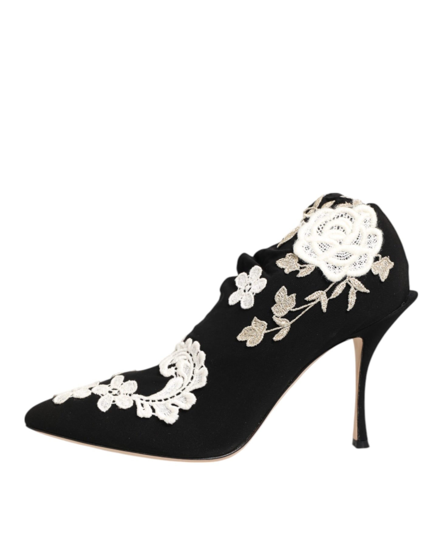Dolce &amp; Gabbana Schwarz Weiß bestickte Jersey Stiletto Stiefel Schuhe