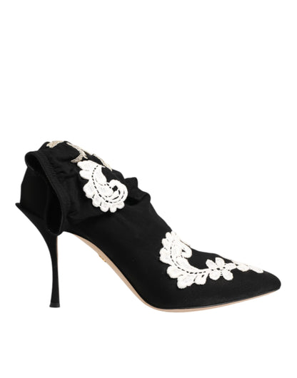 Dolce &amp; Gabbana Schwarz Weiß bestickte Jersey Stiletto Stiefel Schuhe