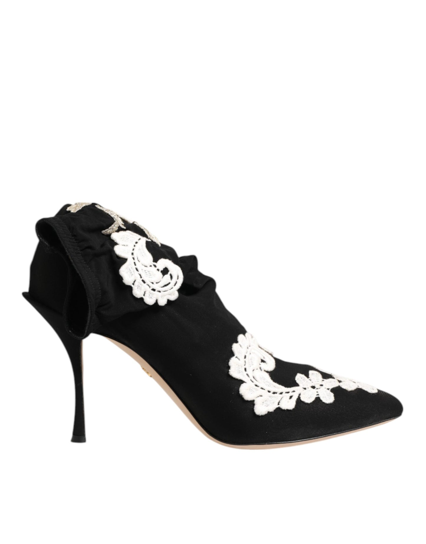 Dolce &amp; Gabbana Schwarz Weiß bestickte Jersey Stiletto Stiefel Schuhe