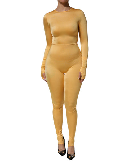 Dolce &amp; Gabbana Goldgelbes Stretch-Bodysuit-Kleid mit langen Ärmeln