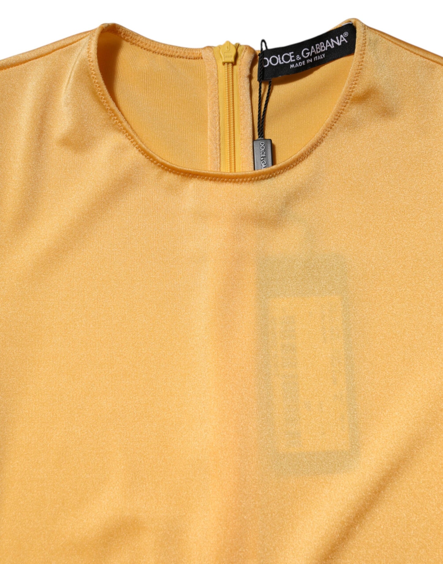 Dolce &amp; Gabbana Goldgelbes Stretch-Bodysuit-Kleid mit langen Ärmeln