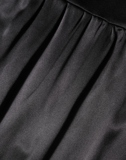 Dolce &amp; Gabbana Schwarzes ärmelloses Minikleid aus Seidenmischung mit Spitzenbesatz