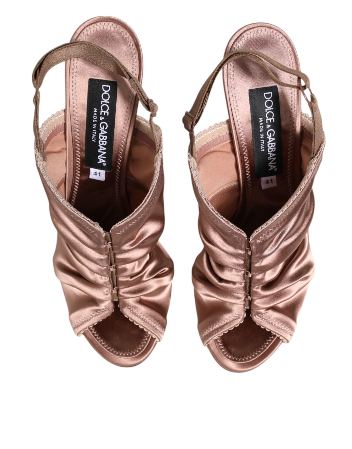 Dolce &amp; Gabbana Bronze Satin Geraffte Slingback Sandalen Schuhe