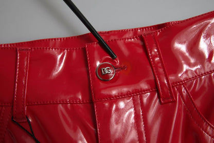 Dolce &amp; Gabbana – Rote, hoch taillierte Skinny-Hose mit glänzender Hose