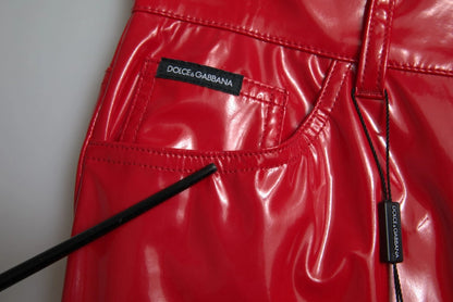 Dolce &amp; Gabbana – Rote, hoch taillierte Skinny-Hose mit glänzender Hose