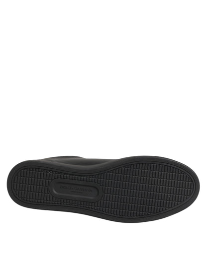 Dolce &amp; Gabbana Schwarze Leder Kristall Herz Low Top Sneakers Schuhe