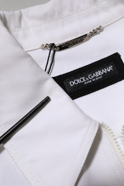 Dolce &amp; Gabbana – Weiße Utility-Jumpsuithose mit Reißverschluss und Barcode-Patch