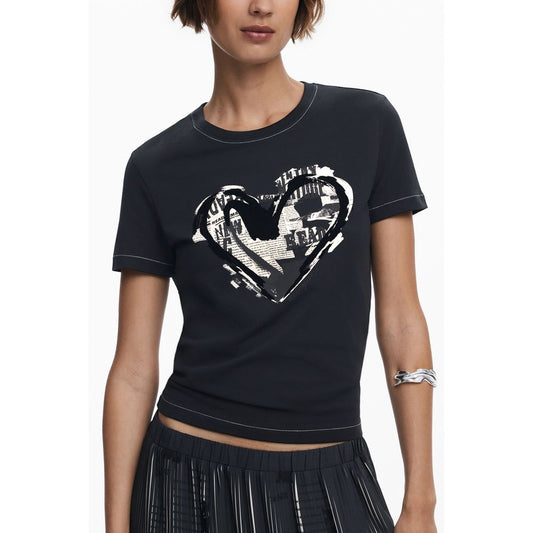 Desigual Schwarzes Baumwoll-T-Shirt für Damen
