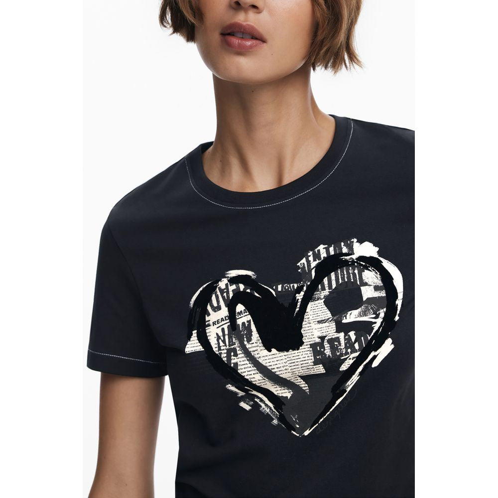 Desigual Schwarzes Baumwoll-T-Shirt für Damen