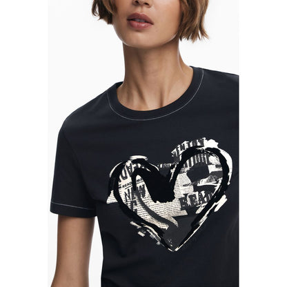 Desigual Schwarzes Baumwoll-T-Shirt für Damen