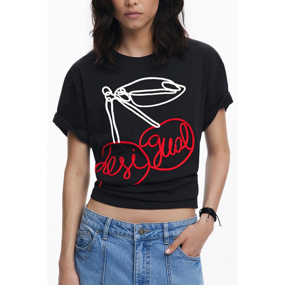 Desigual Schwarzes Baumwoll-T-Shirt für Damen