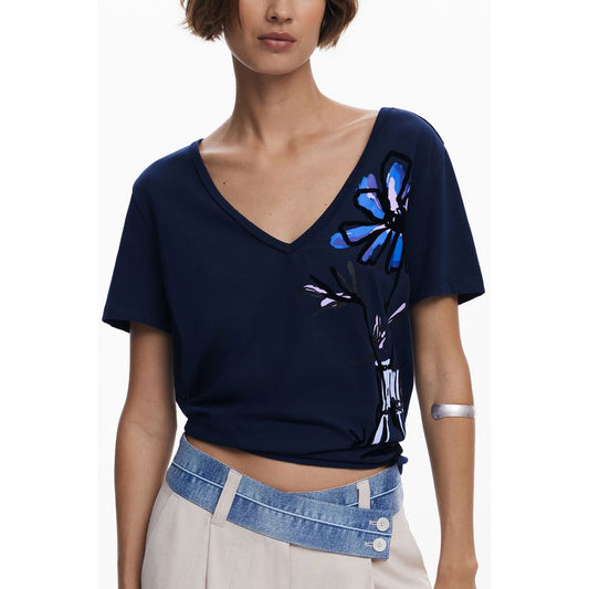 Desigual Blaues Baumwoll-T-Shirt für Damen