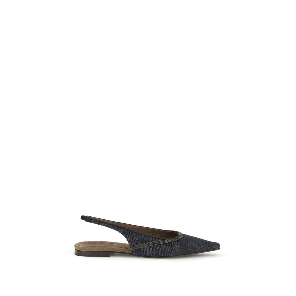 Brunello Cucinelli Denim Slingback-Ballerinas