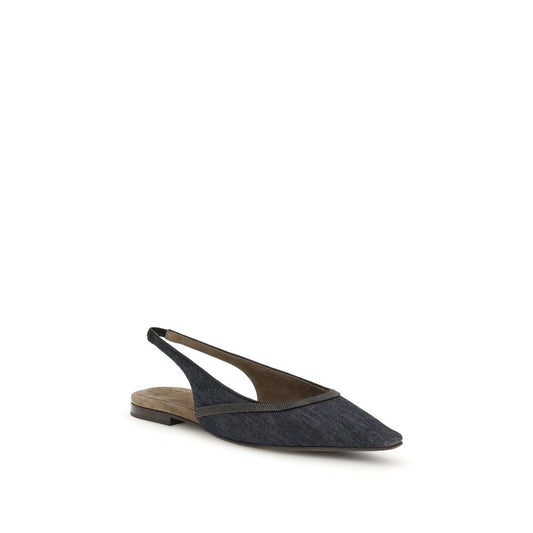 Brunello Cucinelli Denim Slingback-Ballerinas