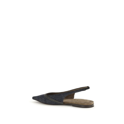 Brunello Cucinelli Denim Slingback-Ballerinas