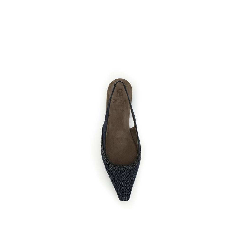 Brunello Cucinelli Denim Slingback-Ballerinas