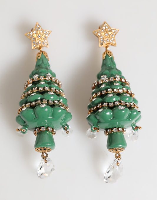 Dolce &amp; Gabbana Ohrringe aus goldenem Messing mit mehrfarbigem Weihnachtsbaum
