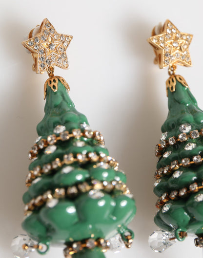 Dolce &amp; Gabbana Ohrringe aus goldenem Messing mit mehrfarbigem Weihnachtsbaum