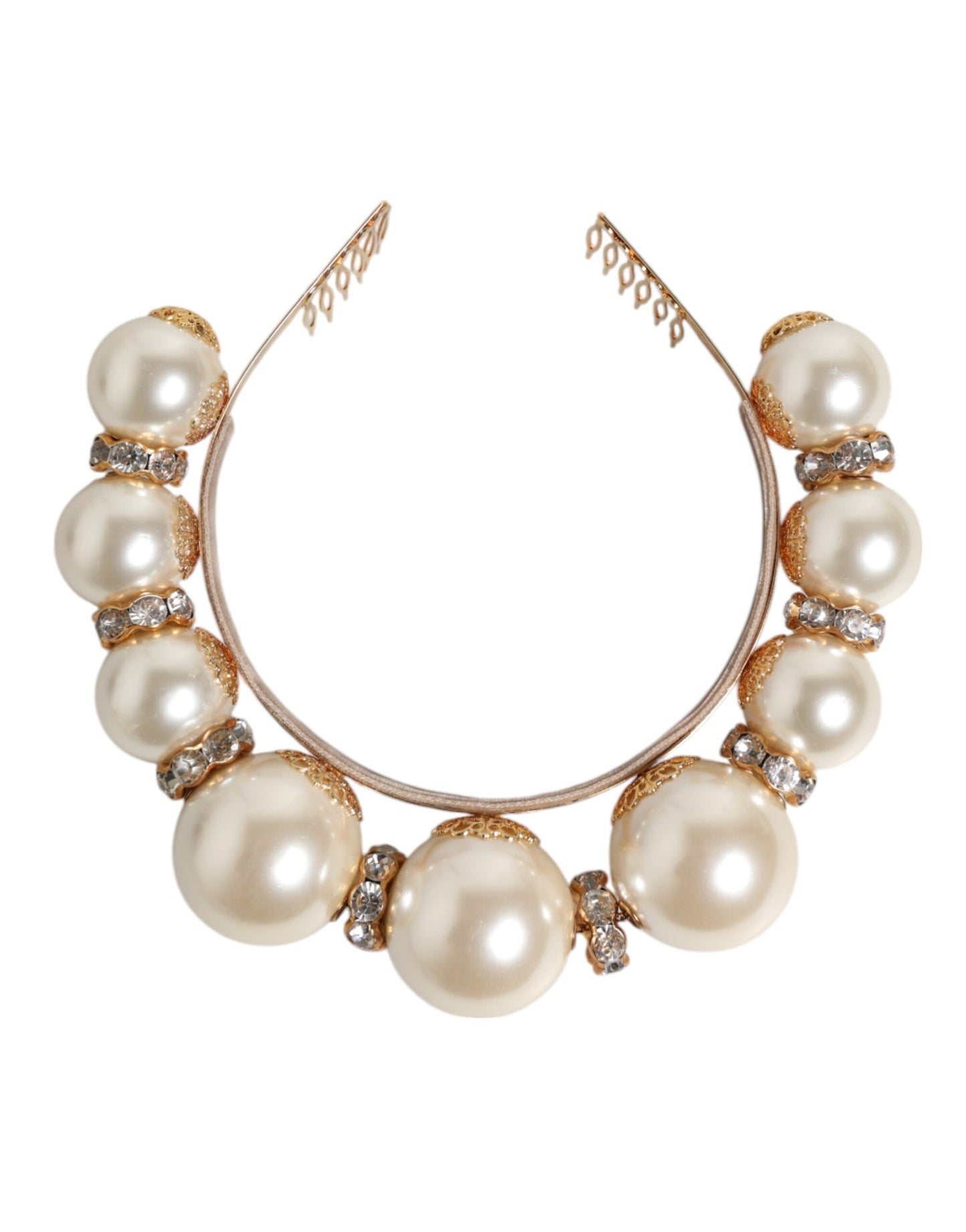 Dolce & Gabbana Gold Pearl Crystal Embellished Tiara Hair Accessory Headband
