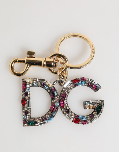 Dolce &amp; Gabbana Schlüsselanhänger mit DG-Logo in Gold und mehrfarbigem Kristall